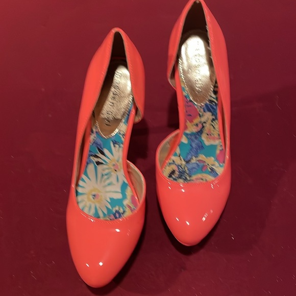 NWOB Madden 7.5M Girl Pink Coral 4 3/4”Heels Platform Open Sided Patent Shoes - Picture 3 of 5